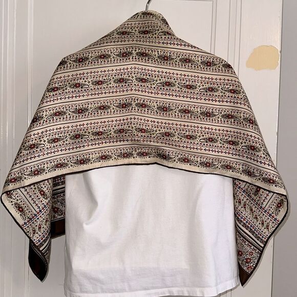 Vintage 60s/70 Echo Paisley Brown,Cream, Green & Blue Long Chinon/Silk Scarf - Picture 5 of 8